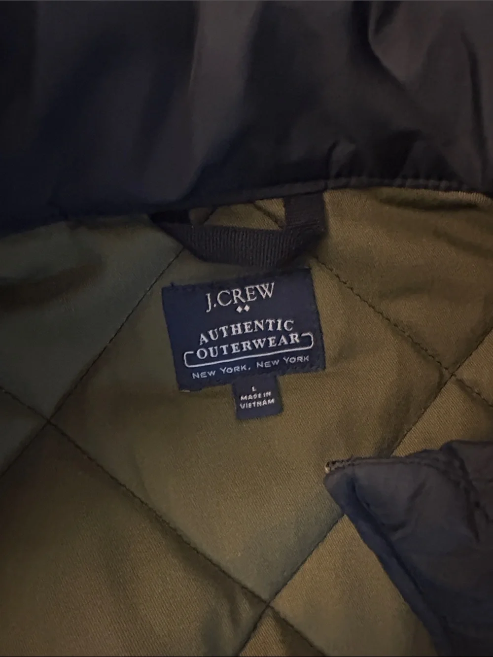 J Crew Quilted Black Men's Vest with Olive Lining